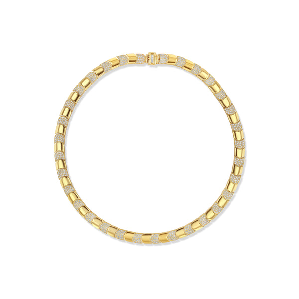 14K gold chevron necklace with pavé diamonds